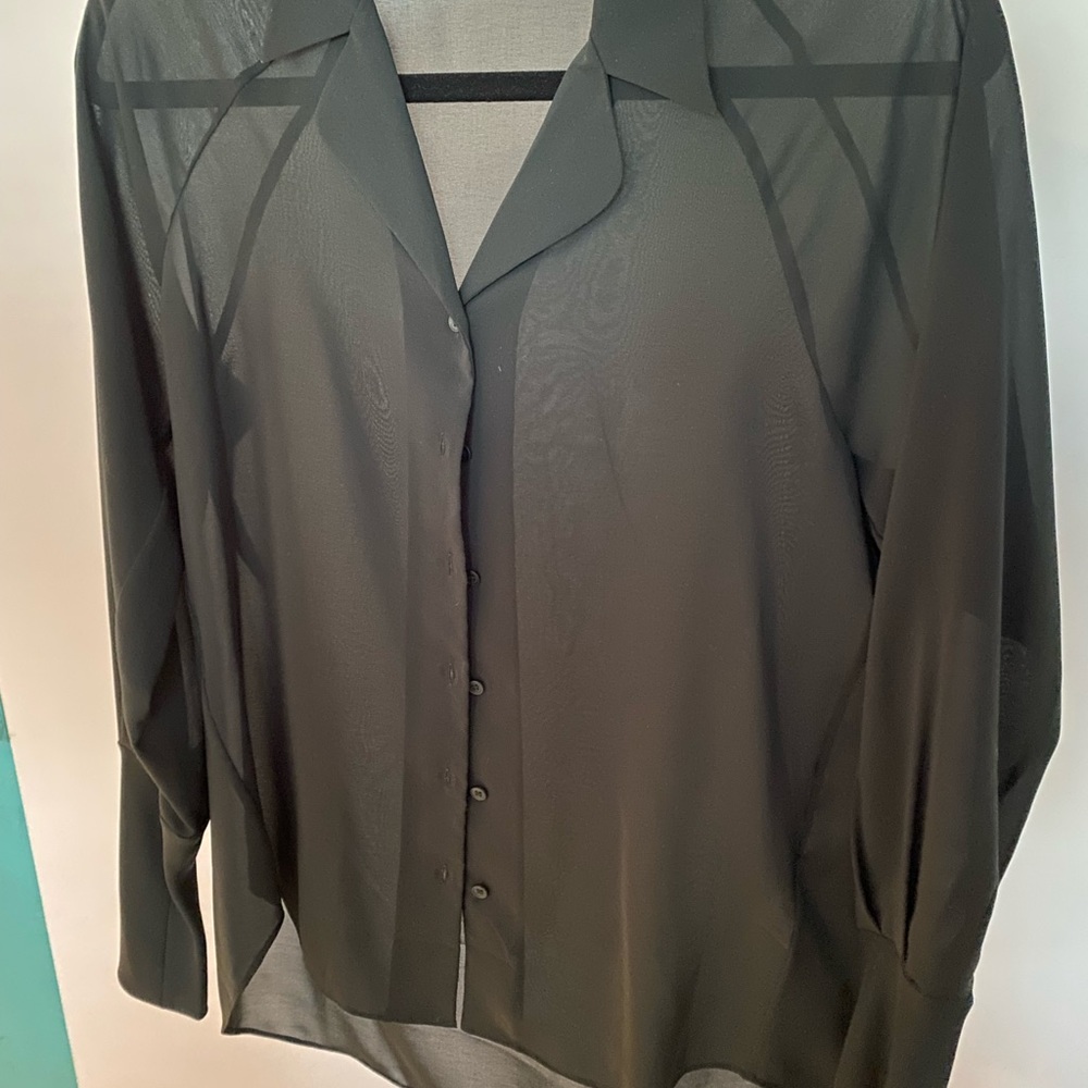 Olive sheer theory long sleeve top